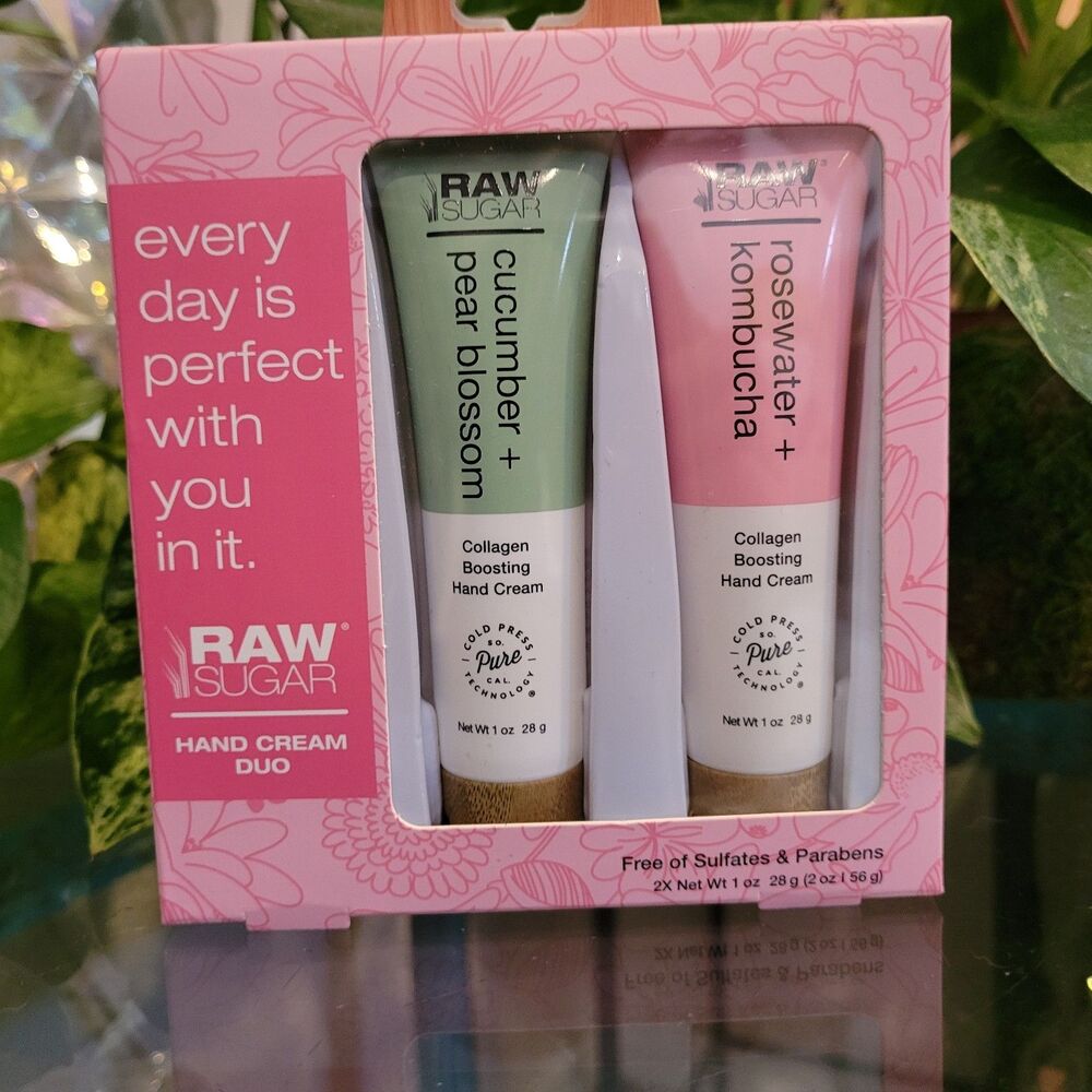Raw Sugar Hand Cream Gift Set Cucumber Pear Blossom Rosewater Kombucha 2pack Kit